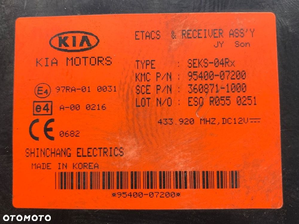 MODUŁ KOMFORTU  KIA PICANTO I (SA) 2004 - 2012 1.1 48 kW [65 KM] benzyna 2004 - 2011 95400-07200 - 4