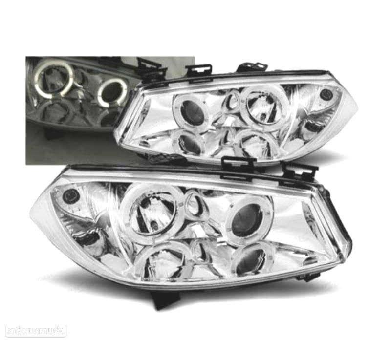 FARÓIS ANGEL EYES RENAULT MEGANE 02-05 FUNDO CROMADO - 1