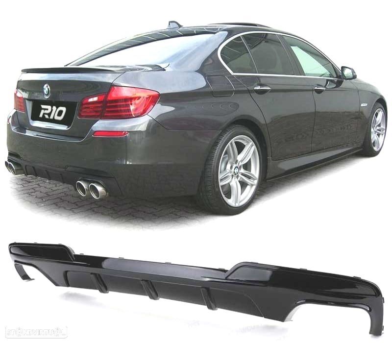 DIFUSOR TRASEIRO BMW F10 F11 10- DUPLA SAIDA LOOK M PERFORMANCE PRETO BRILHANTE - 1