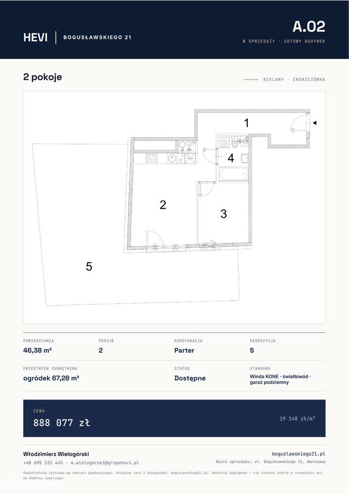 Mieszkanie na sprzedaż, 2 pokoje, 46 m², Warszawa