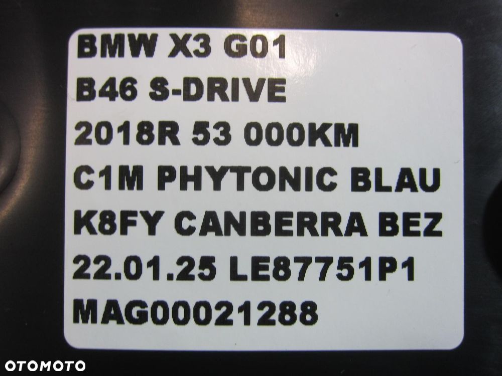 BMW X3 G01 G02 X4 KANAŁ WLOT POWIETRZA DOLOT LEWY 7400005 RURA 51747400005 - 7