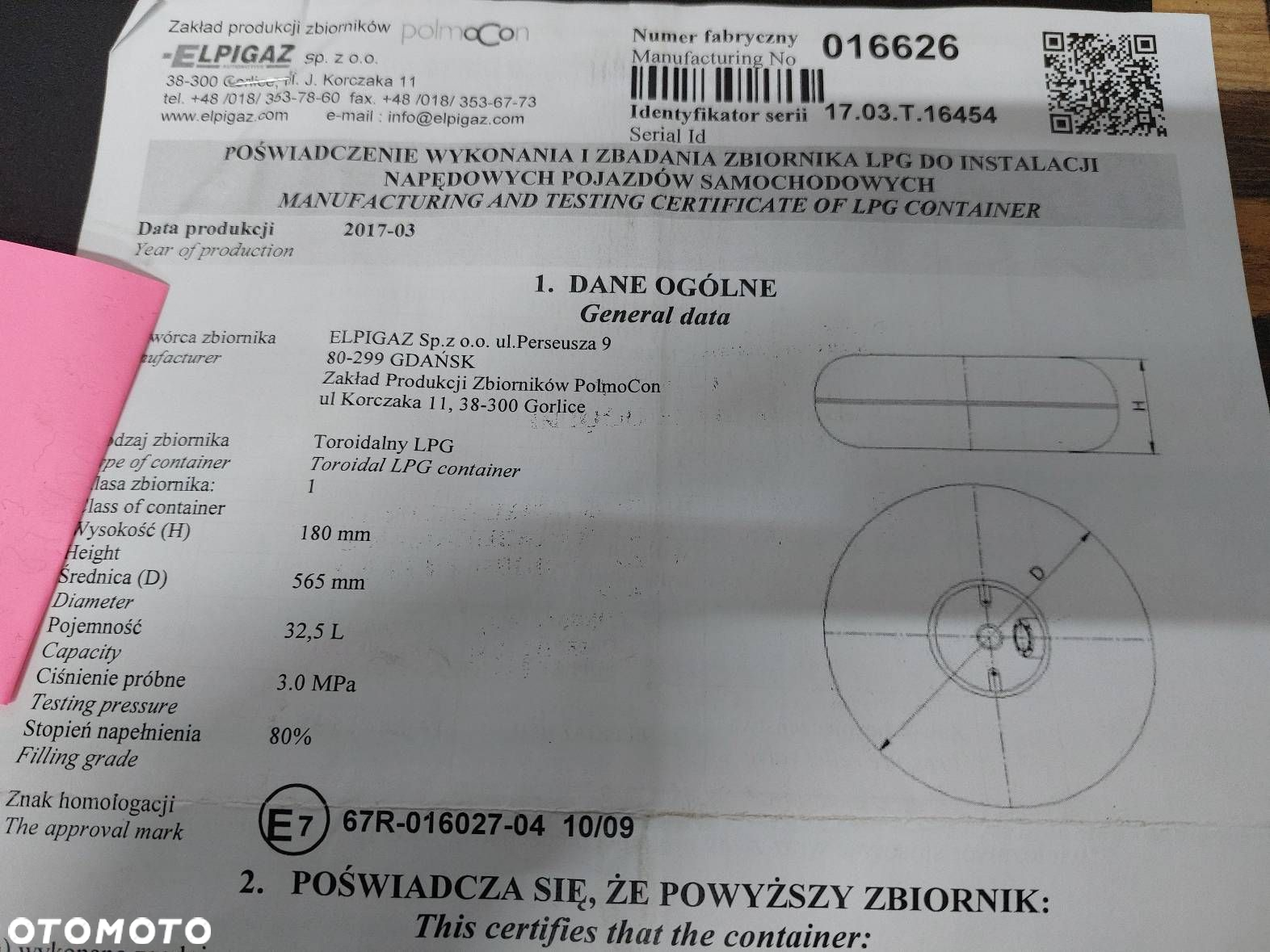 BUTLA GAZOWA LPG 32,5L 2027R W KOŁO PAPIER + ZAWÓR - 4
