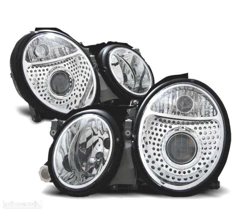 FARÓIS MERCEDES CLASSE CLK W208 98-02 LUPA FUNDO CROMADO - 1