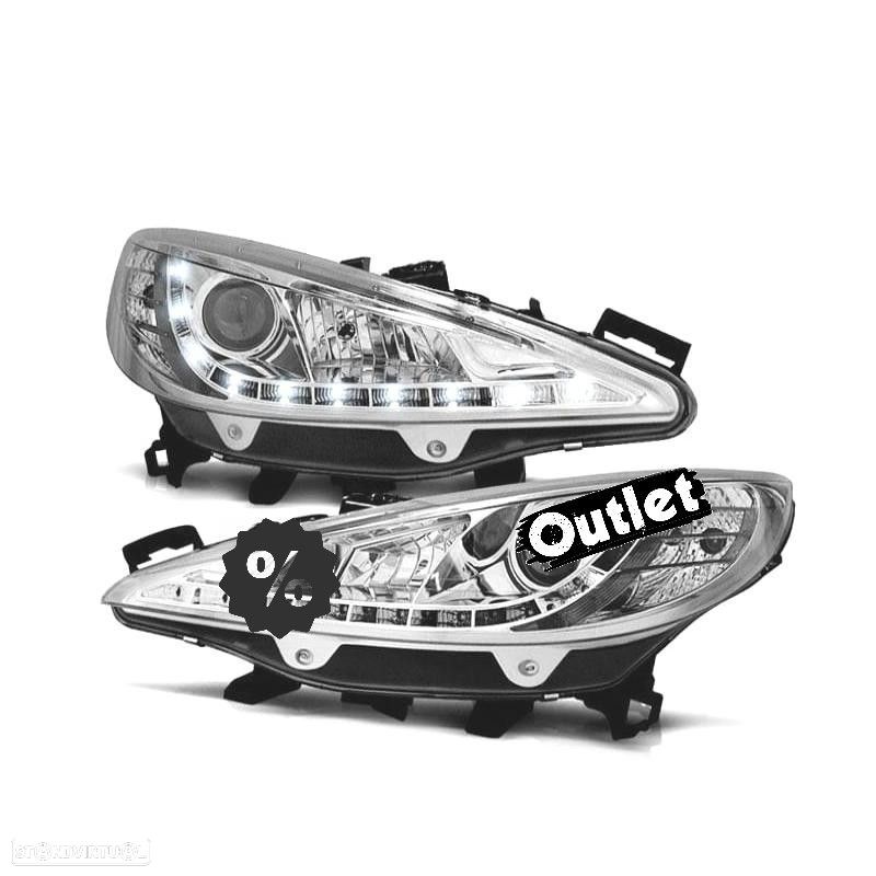 R145868C1 FARÓIS COM LUZ LED DIURNA PEUGEOT 207 06-12 FUNDO CROMADO - 1