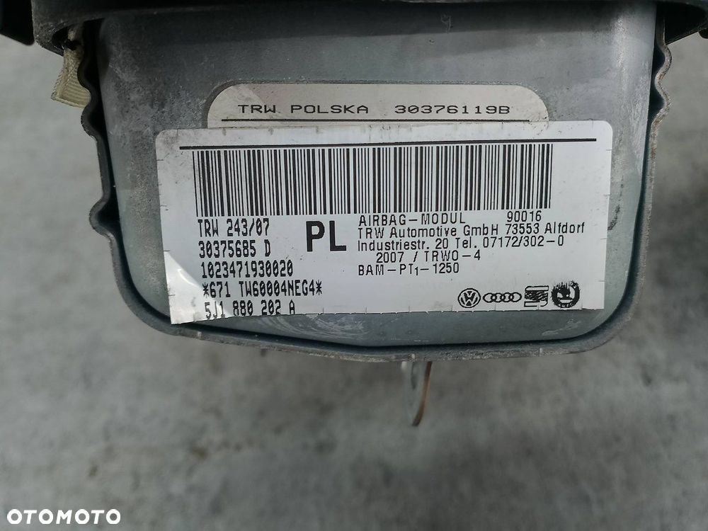 ZESTAW PODUSZEK AIRBAG, PASY PRZÓD, SENSOR SKODA ROOMSTER 30375685D  TRW - 9