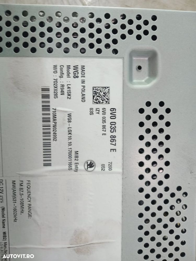 Radio cd player 6v0035867e Skoda Fabia NJ [2014 - 2018] 1.4 tdi CUSB - 2