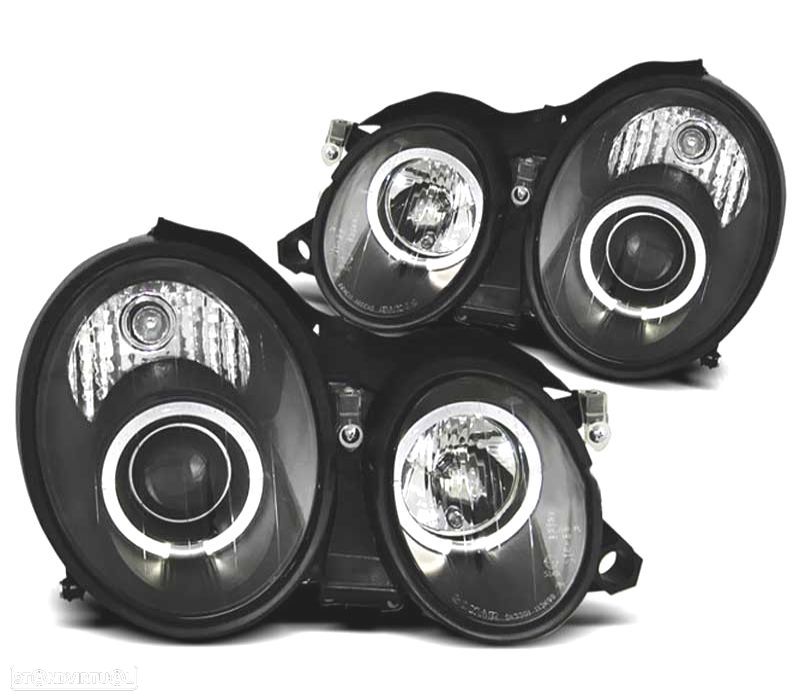 FARÓIS MERCEDES CLASSE CLK W208 98-02 ANGEL EYES CCFL FUNDO NEGRO - 1