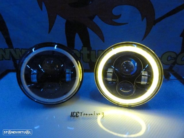 Faróis FULL LED CREE de 7 polegadas com médios, maximos, Angel eyes e pisca em led fundo preto, compatíveis com Hummer, Jeep Wrangler JK TJ LJ, Land Rover Defender, Mercedes classe G W463, Nissan, Suzuki, veículos 4x4, Harley Davidson. - 16