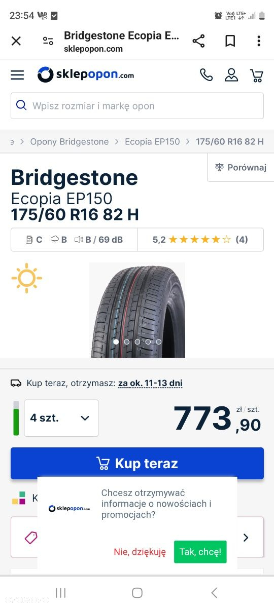 Opony 175 60 R 16 82H  Bridgestone Ecopia EP150 - 4
