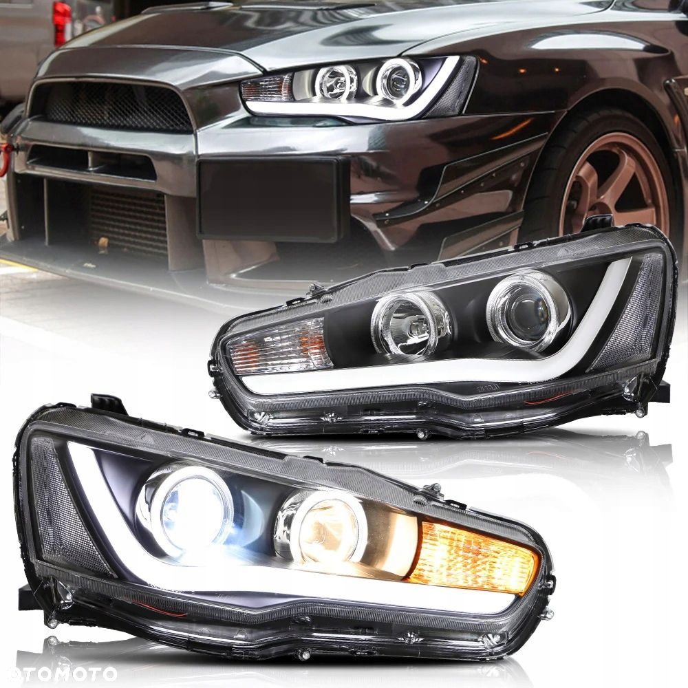 Reflektor Lampa L+R Ringi LED Bi Soczewka Mitsubishi Lancer VIII 8 07- EVO - 1