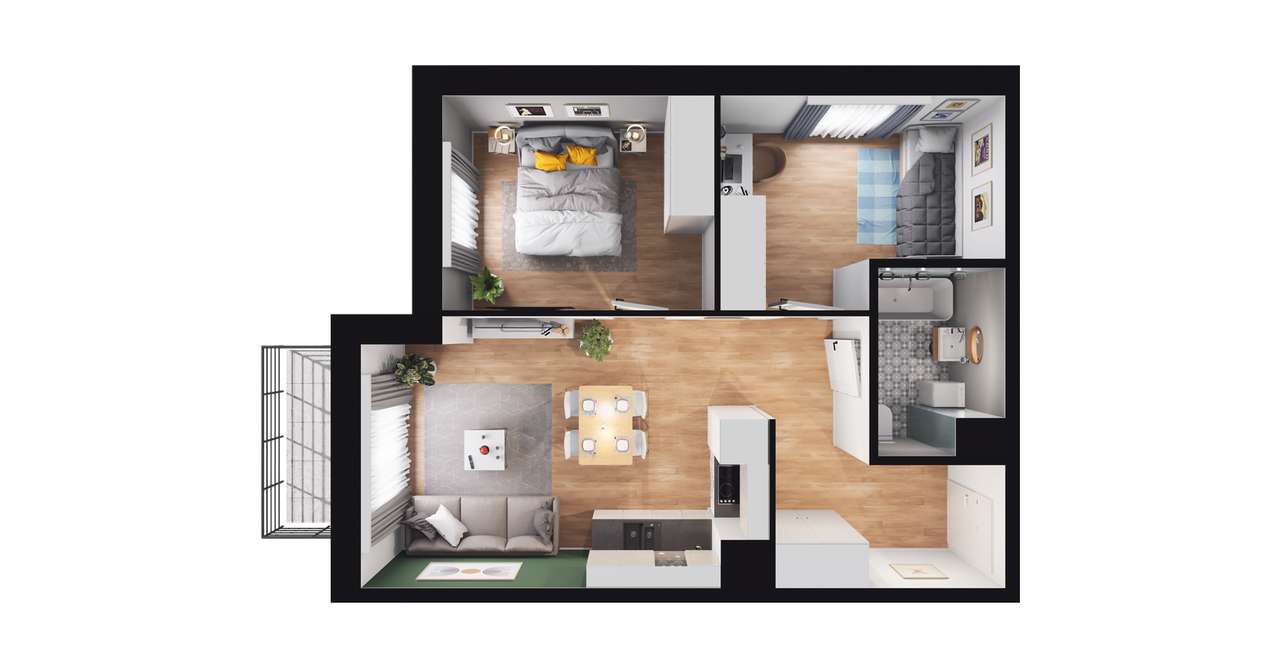3-pokojowe mieszkanie 48m2 + balkon - Pełny obrazek: 3/16