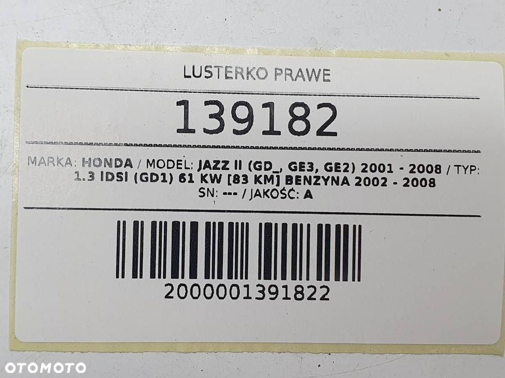 LUSTERKO PRAWE HONDA JAZZ II 2005 7 PIN EUROPA - 9