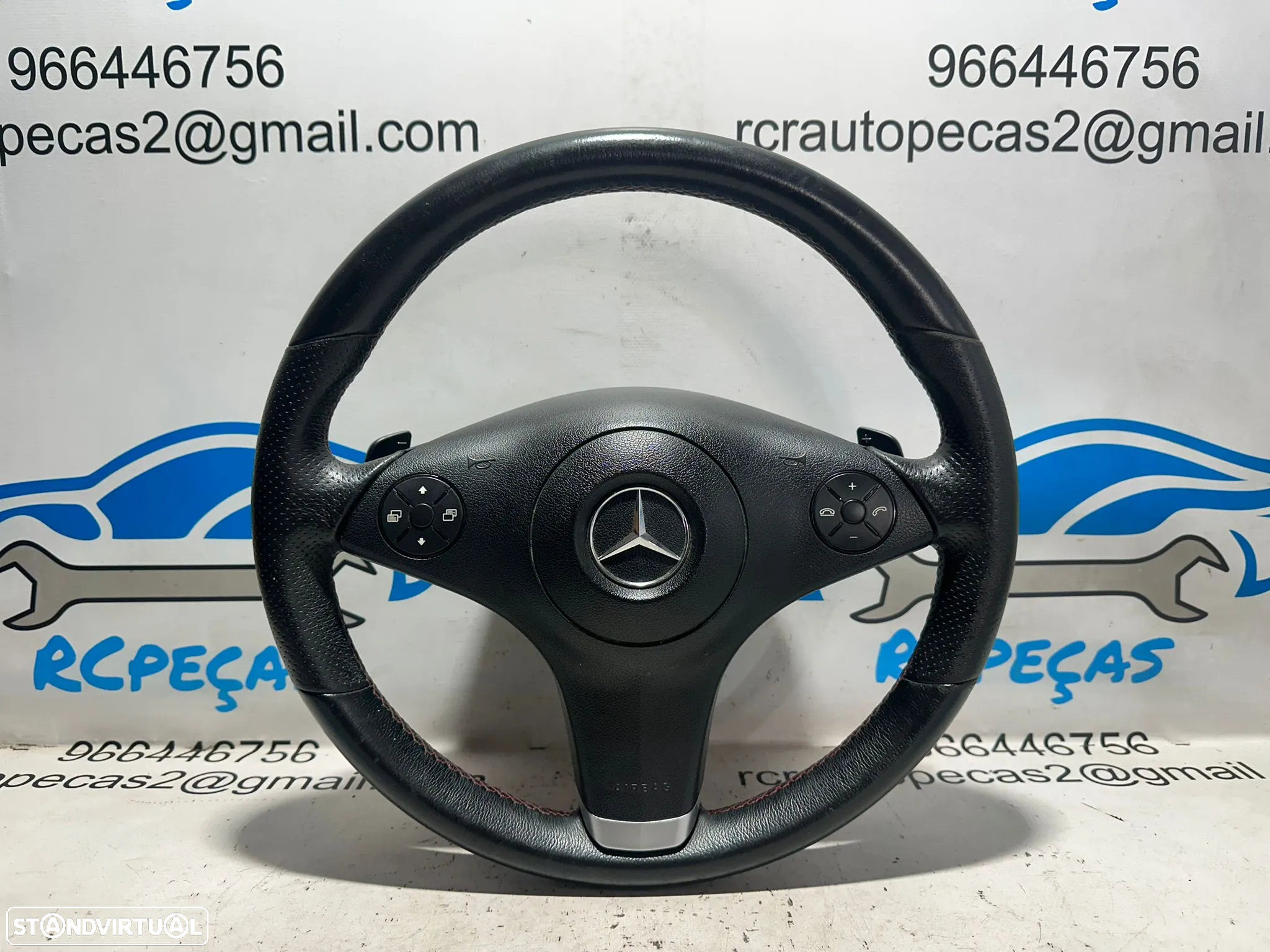 .Volante Airbag Pele Perfurada Comandos Multifunções Patilhas Bordado Vermelho AMG Mercedes-Benz Classe SLK R171 2003 - 2011 - 3
