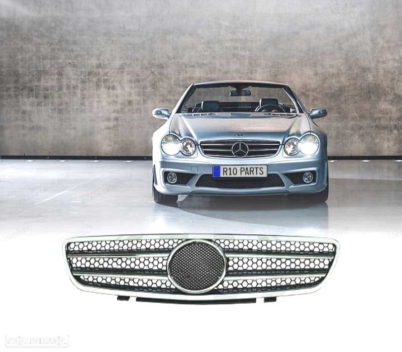 GRELHA FRONTAL MERCEDES SL R230 01-06 LOOK SPORT AMG CROMADA PRETA - 1