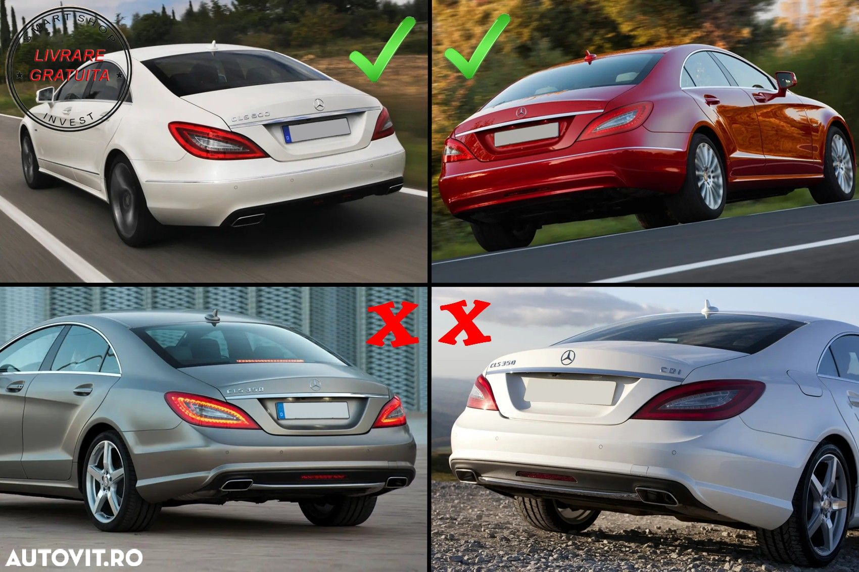 Difuzor cu Evacuare Dubla Mercedes CLS Sedan W218 (2012-2017) pentru bara Standard- livrare gratuita - 9