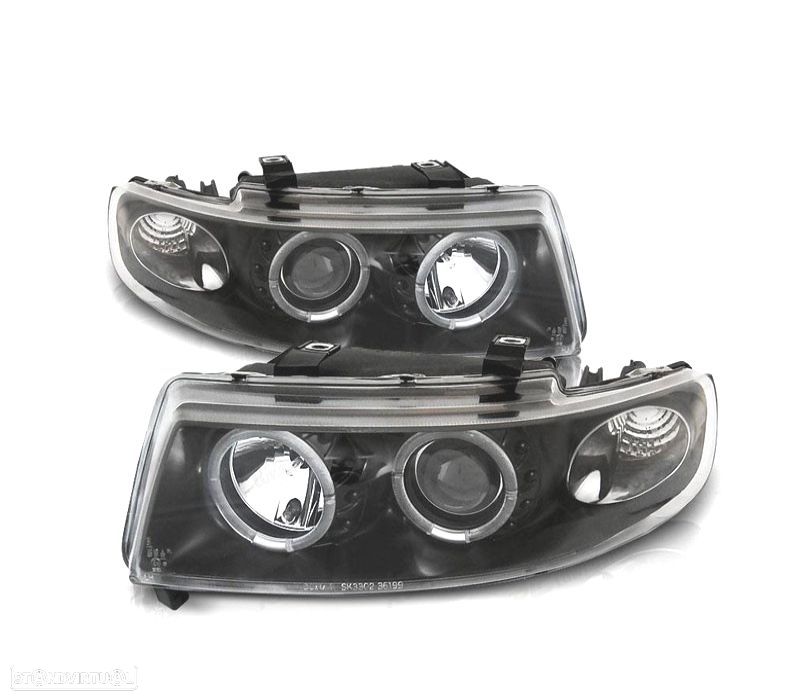 FARÓIS ANGEL EYES SEAT TOLEDO LEON 99-05 FUNDO PRETO LED - 1