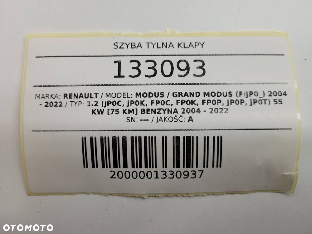 SZYBA TYLNA TYŁ KLAPY RENAULT MODUS ORYGINAŁ - 8