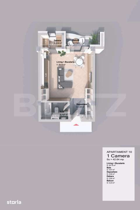 Apartament 1 camera, 42.64 mp, zona Pacurari - Rediu - Imagine principală: 2/3