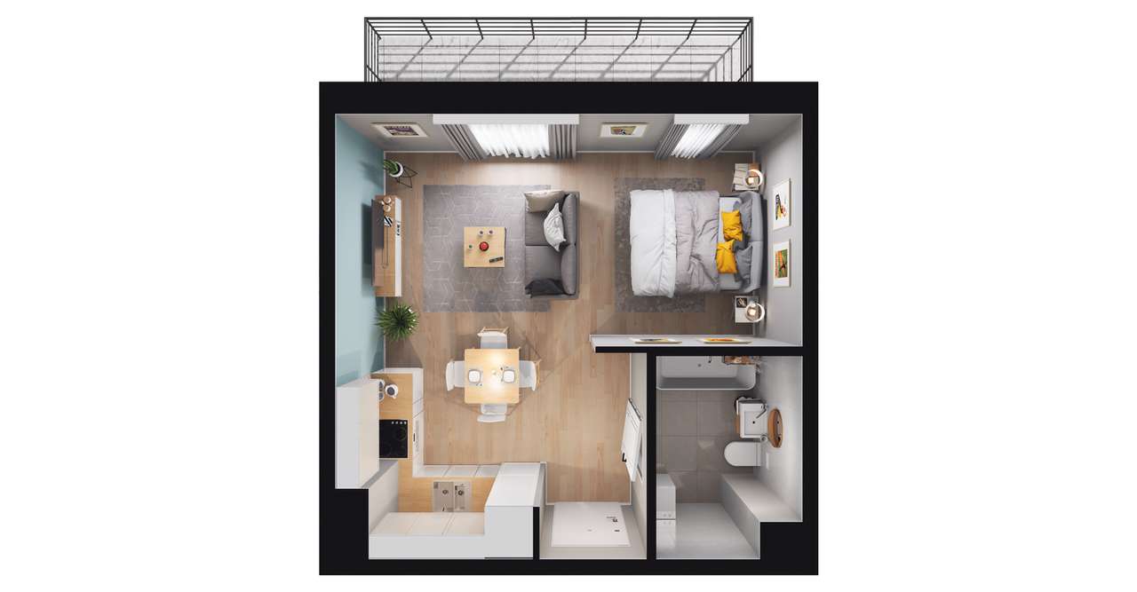 1-pokojowe mieszkanie 31m2 + balkon - Pełny obrazek: 2/5