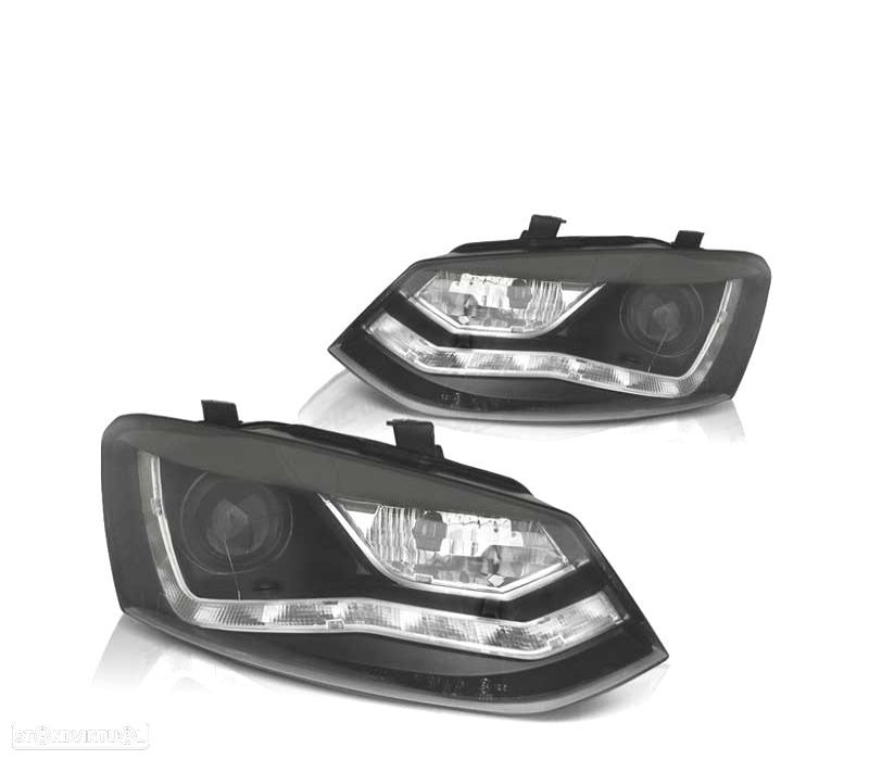 FARÓIS VOLKSWAGEN VW POLO 6R 10-14 LUZ DIURNA FUNDO NEGRO - 1