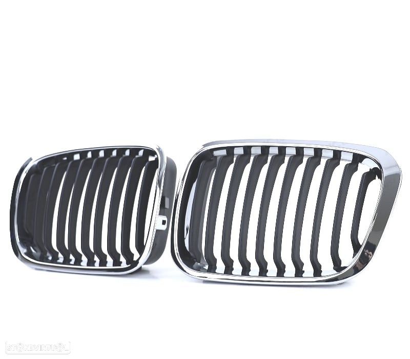 GRELHAS FRONTAIS BMW E46 98-01 LOOK M PRETO CROMADO - 2