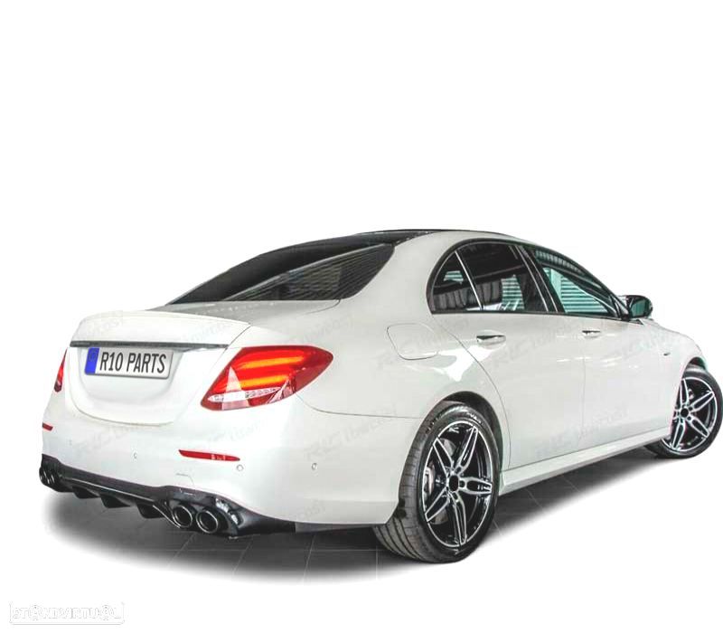 DIFUSOR MERCEDES CLASE E W213 SEDAN 16-19 LOOK AMG E53 PRETO BRILHANTE + PONTEIRAS DE ESCAPE - 2
