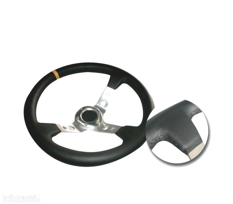 VOLANTE TIPO OMP CINZA PELE LISA PRETA - 1