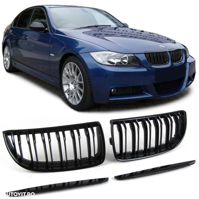 Grile negre duble Bmw E90 non facelift nfl si lci facelift  CALITATE PREMIUM ⭐️⭐️⭐️⭐️⭐️ - 4