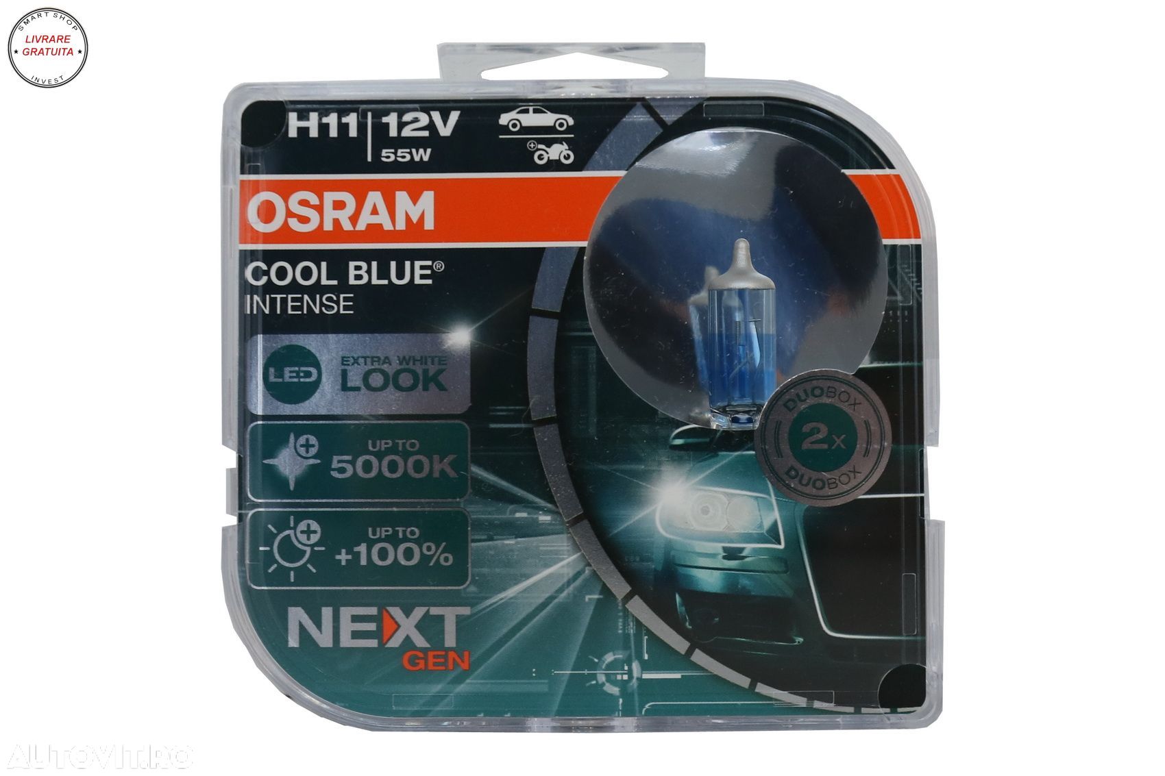 Set 2 Becuri Auto-Moto Halogen NEXT GEN Osram Cool Blue Intense H11 64211CBN-HCB 1- livrare gratuita - 1