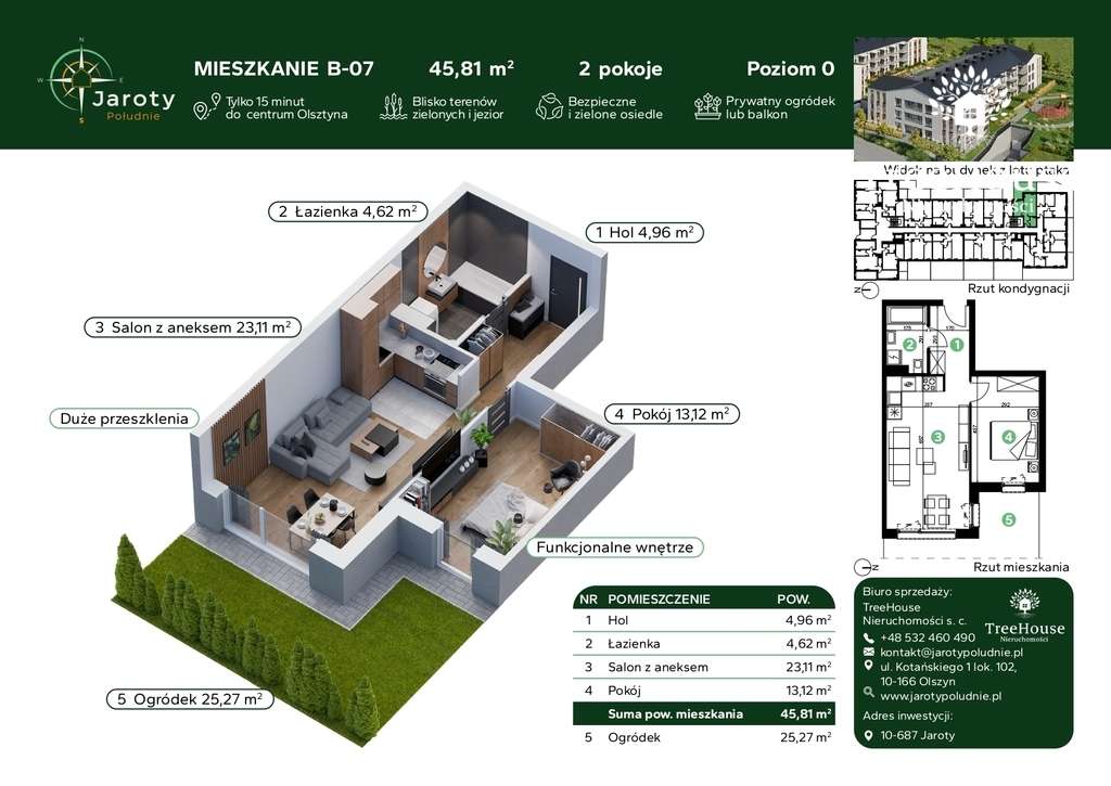 2-pokojowe mieszkanie z ogródkiem.