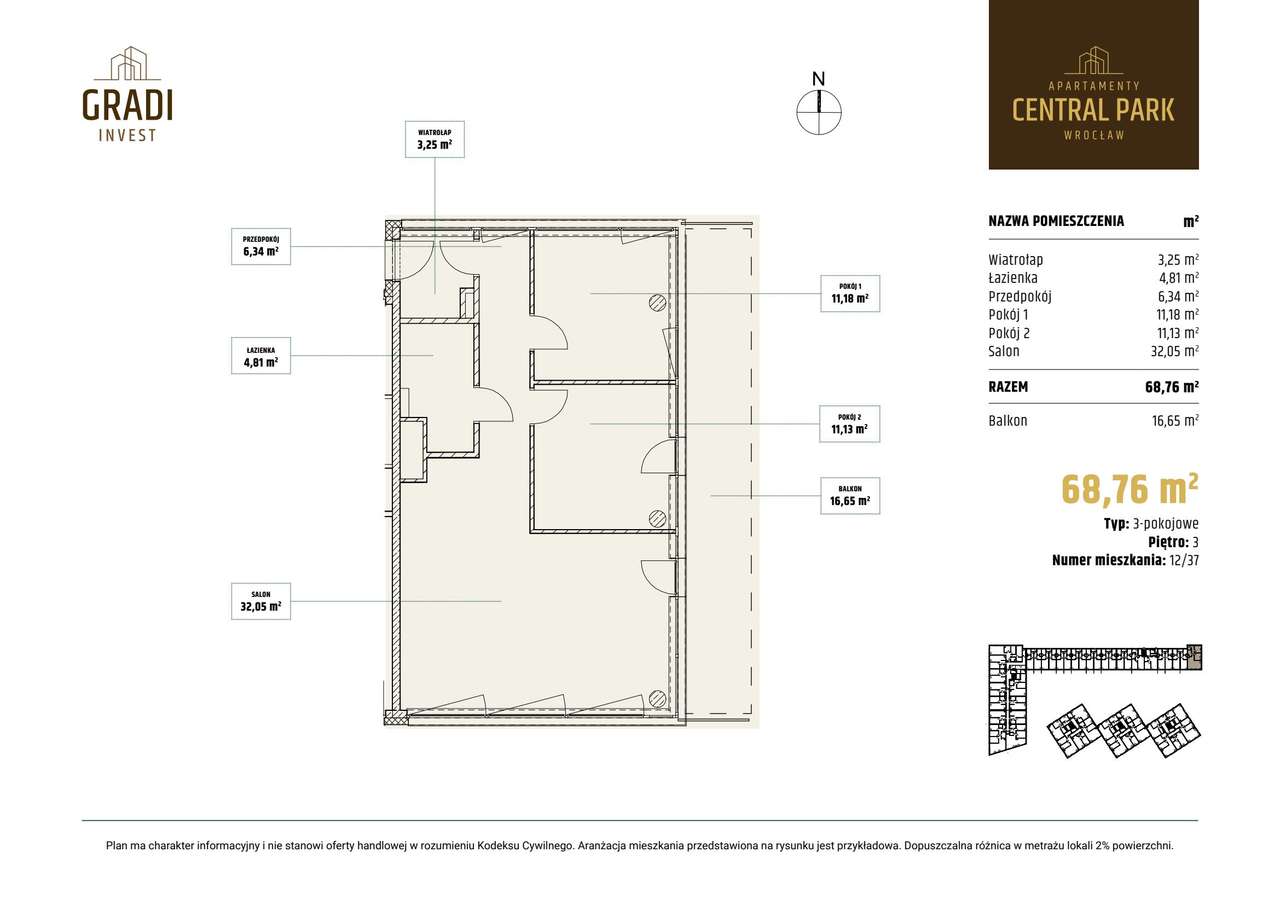 3-pokojowe mieszkanie 68m2 + balkon Bezpośrednio - Pełny obrazek: 2/21