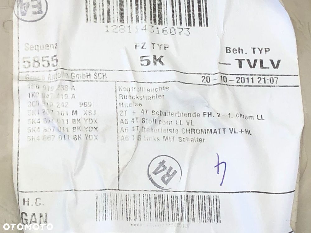 BOCZEK DRZWI LEWY PRZÓD - 102.00 PLN - VW GOLF VI (5K1) 2008 - 2014 1.4 TSI 90 kW [122 KM] benzyna - 4