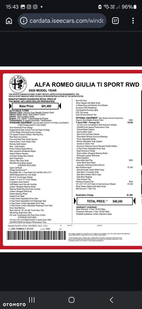 Alfa Romeo Giulia 2.0 Turbo 16V AT8 Veloce Ti - 17