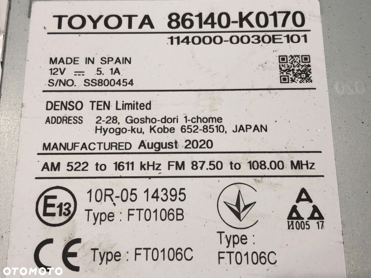 WYŚWIETLACZ RADIO - 1217.00 PLN - TOYOTA YARIS (_P21_, _PA1_, _PH1_) 2020 - 2022 1.5 (MXPA11) 92 kW - 6