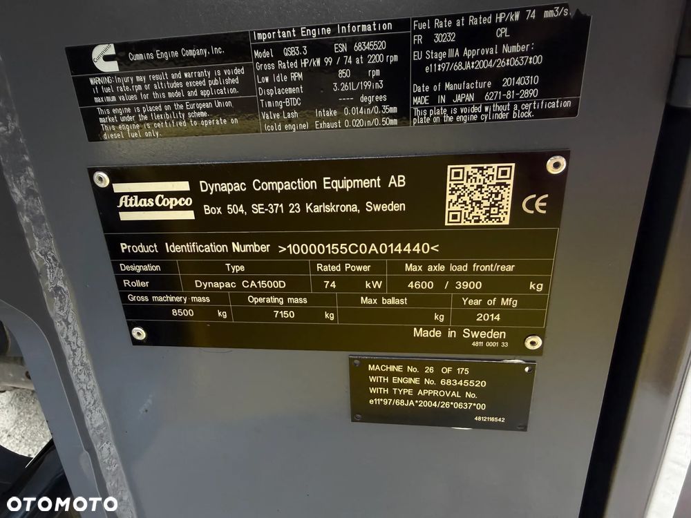 Dynapac Atlas Copco CA1500 D Walec Drogowy Terenowy Guma-Stal. 9 ton. Import Norwegia 2015rok. Maszyna w pięknym stanie! Wentylacja Klima. Serwisy w Dekra AKTUALNE 2026r. Zero zniszczeń IGŁA Po serwisach eksploatacyjnych w Norwegii. Walec z Upadłości od pierwszego właściciela. Obrotowy fotel wraz ze sterowaniem. Dokumenty Dekra! Silnik Cummins 110Km. Nagłośnienie radio! Usb. Zero luzów i wycieków! Niski Przebieg 200mtg. Oryginał! Wielka Okazja - 5