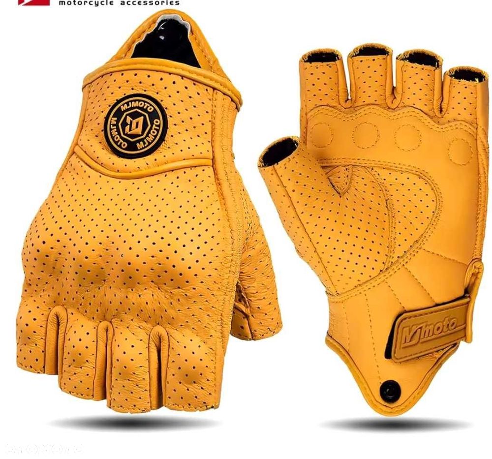Rękawice skórzane motocyklowe bez palcy brąz - 1
