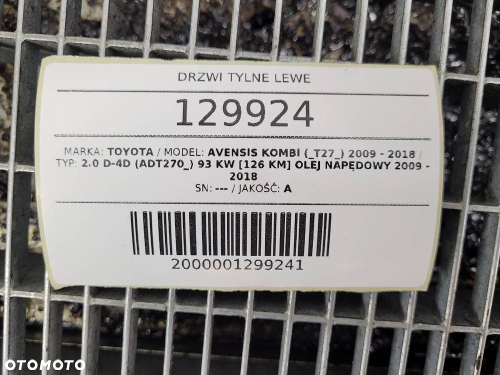DRZWI TYŁ TYLNE LEWE KOMPLETNE TOYOTA AVENSIS T27 KOMBI 8S6 - 18