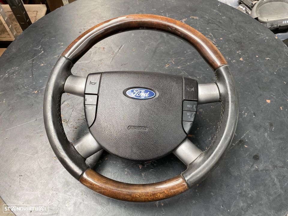 Volante Pele e Madeira Ford Mondeo 3 III com Comandos Multifunções e Airbag