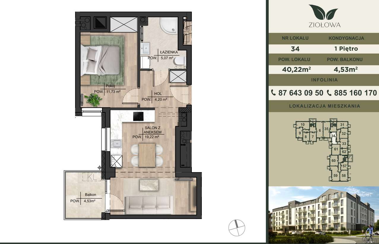 2-pokojowe mieszkanie – Osiedle Ziołowa, Augustów – 40,22 m²