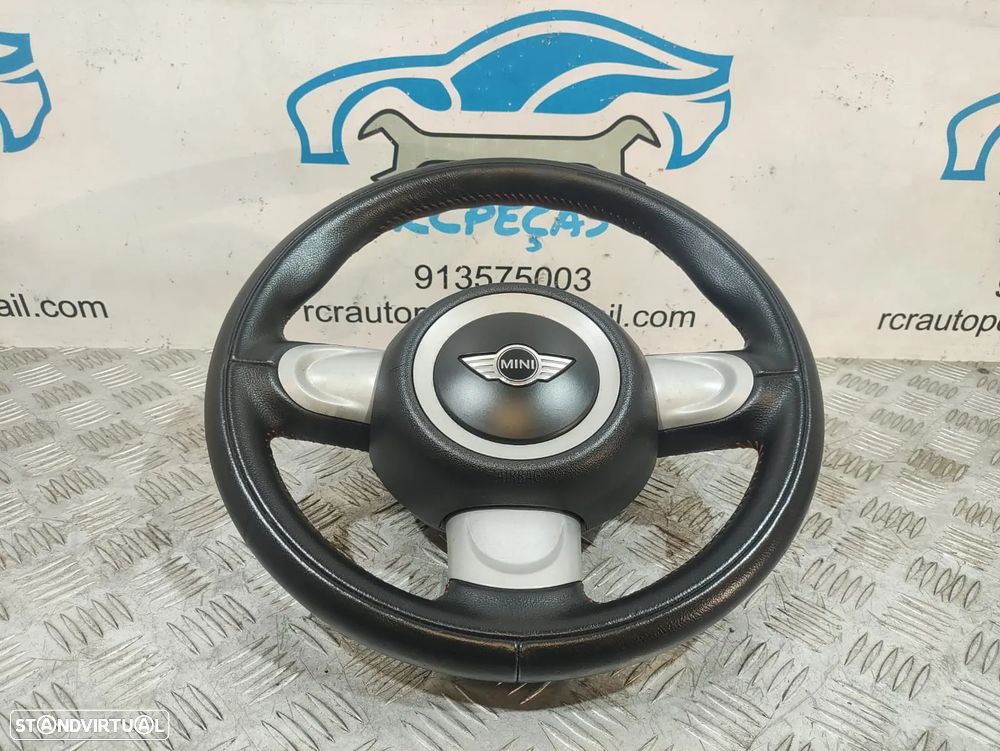 Volante completo 3 braços Mini Cooper R56 em pele com costura vermelha 6794624 - 3
