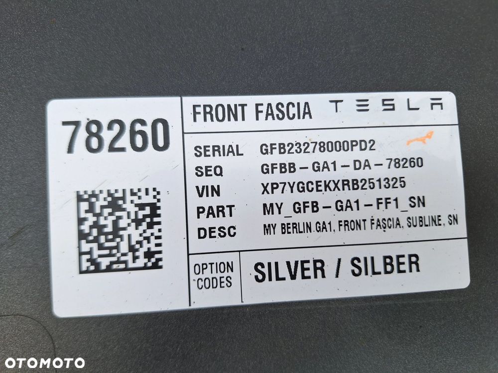 TESLA MODEL Y 20-24 ZDERZAK PRZÓD PRZEDNI KOLOR SILVER/SILBER ORYG. 1540104-06-C WYSYŁKA 24H - 13