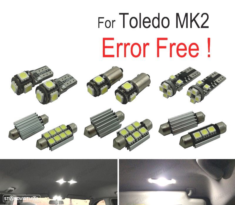 KIT COMPLETO 16 LAMPADAS LED INTERIOR PARA SEAT TOLEDO MK2 1 M 1M2 99-04 - 1