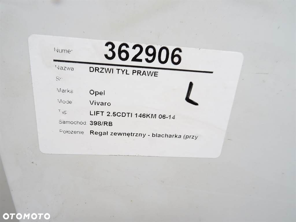 DRZWI TYŁ PRAWE - 260.00 PLN - OPEL VIVARO A Autobus (X83) 2001 - 2014 2.5 CDTI (F7, J7, A07) 107 - 2