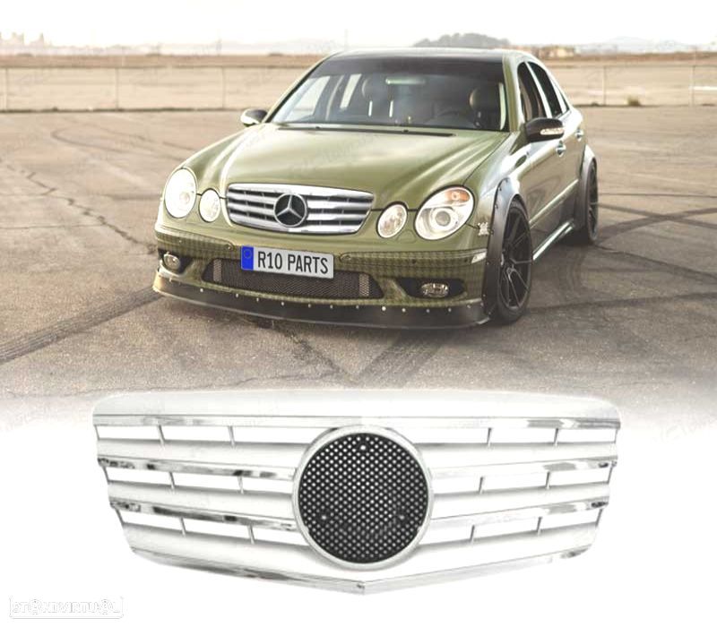 GRELHA FRONTAL TIPO AMG PARA MERCEDES E W211 06-09 CROMADA PRATA - 1