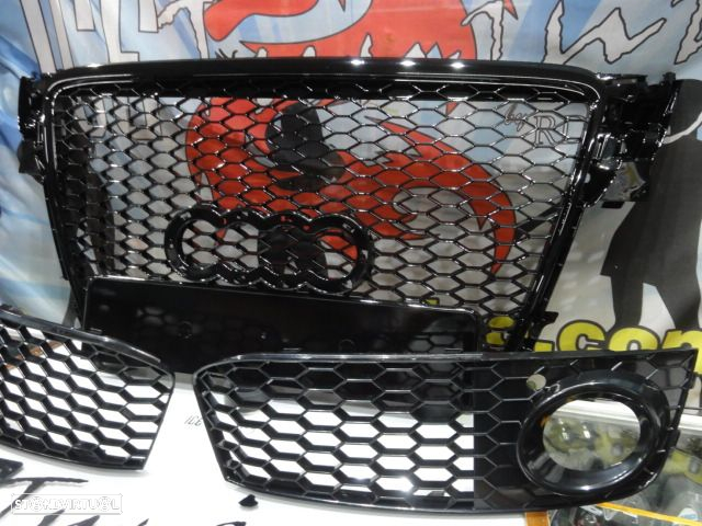 Grelha frontal + grelhas faróis nevoeiro Audi A4 B8 08-11 RS LOOK preto brilhante + suporte de símb. - 8