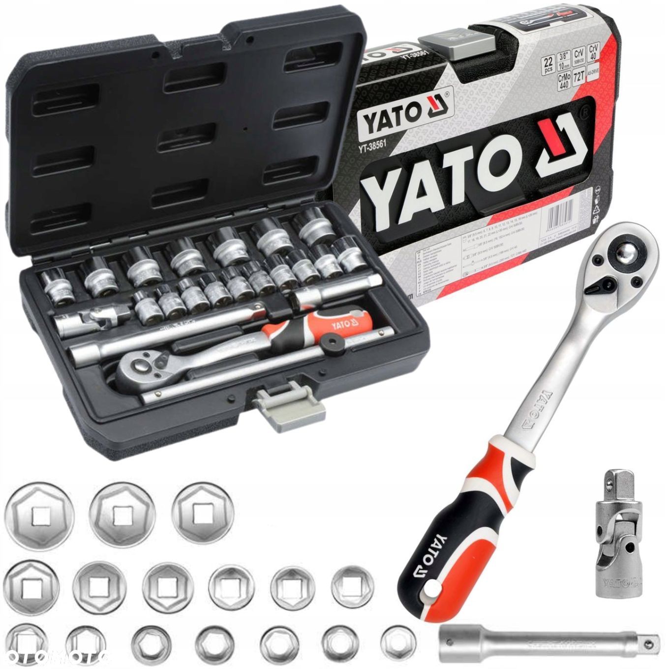ZESTAW KLUCZY NASADOWYCH KLUCZE NASADOWE YATO 3/8 22 SZTUKI YT-38561 - 1