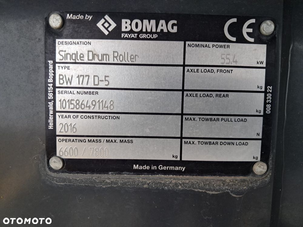 Bomag BW 177 D-5 walec drogowy 6 7 ton waga 2016r tylko 1240 mtg jednobębnowy kompaktowy Kubota 55.4KW Hamm 3307 H 7i Ammann ASC 70 / ARS 70 Caterpillar CS34 / CS44 Dynapac CA1300 / CA1400 JCB VM 75 D / CT160 zagęszczarka wibracyjny sprawny ładny budowa dróg - 9