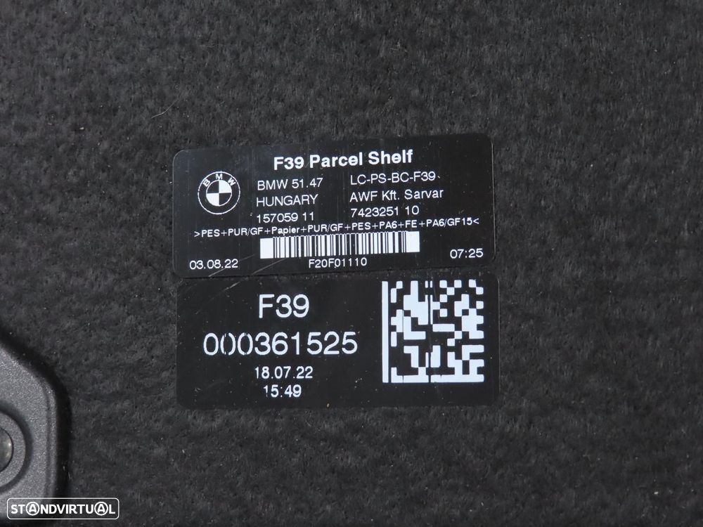Chapeleira / Tabuleiro mala Usado / Original BMW X2 (F39) 51477423251 - 6