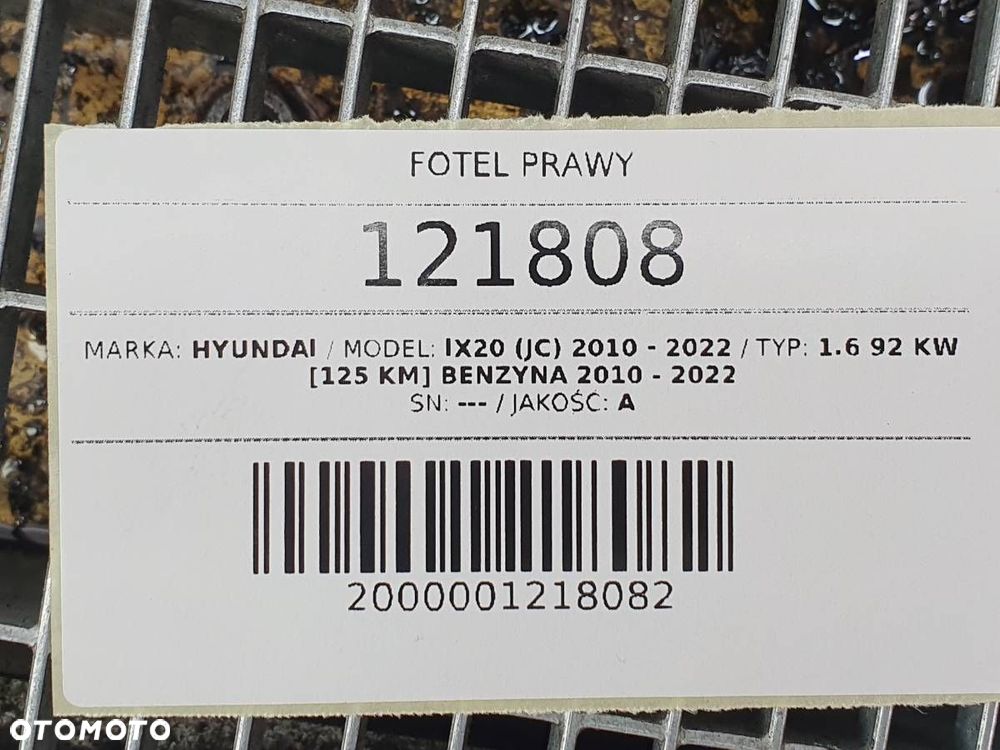 FOTEL PRZÓD PRZEDNI PRAWY PASAŻERA HYUNDAI IX20 LIFT EU - 10