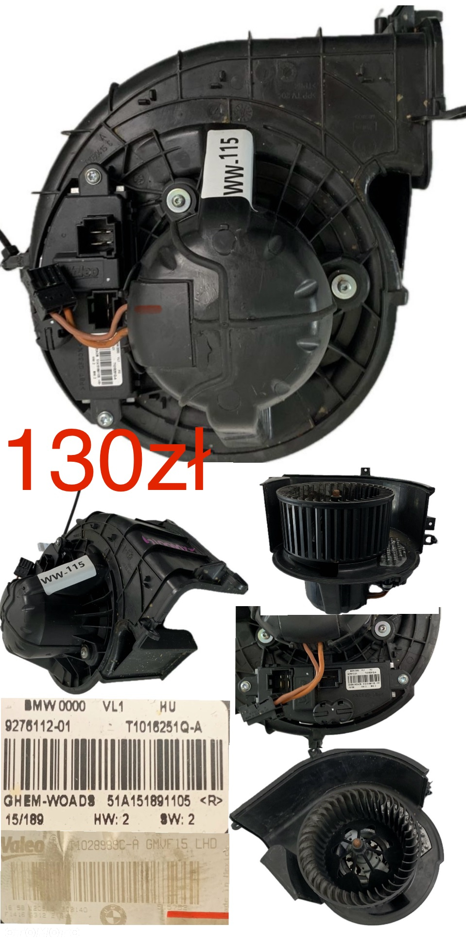 Wentylator dmuchawa nagrzewnicy Opel Insignia B Kia Picanto II 2011-2015r Mercedes Vito W638 C W204 2007-2014r A W169 04-12r BMW X6 F16 X5 F15 14-19r BMW F20 F21 F30 F31 2011-2018r Multipla II Nissan Serena Vanette Terrano NV300 Trafic III Vivaro B Talento  Oryginał - 6